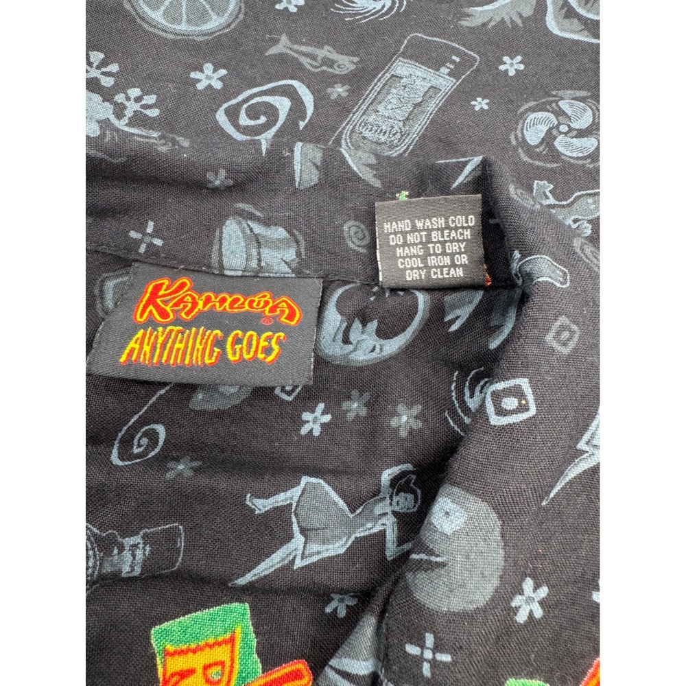 Vintage Kahlua Anything Goes Mens Large Rayon Rum-Cola Print Shirt Black - Picture 7 of 8